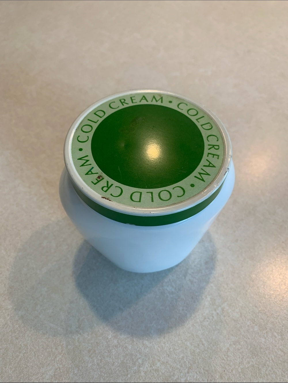 Vintage Cold Cream Glass Jar White with Green Lid